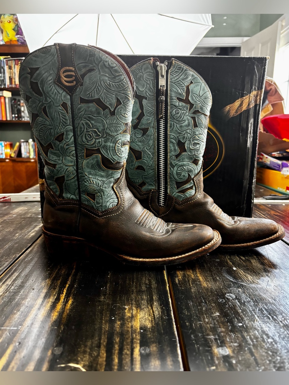 Dan Post Garden Party Teal Floral Western Boots DP3910 size 9